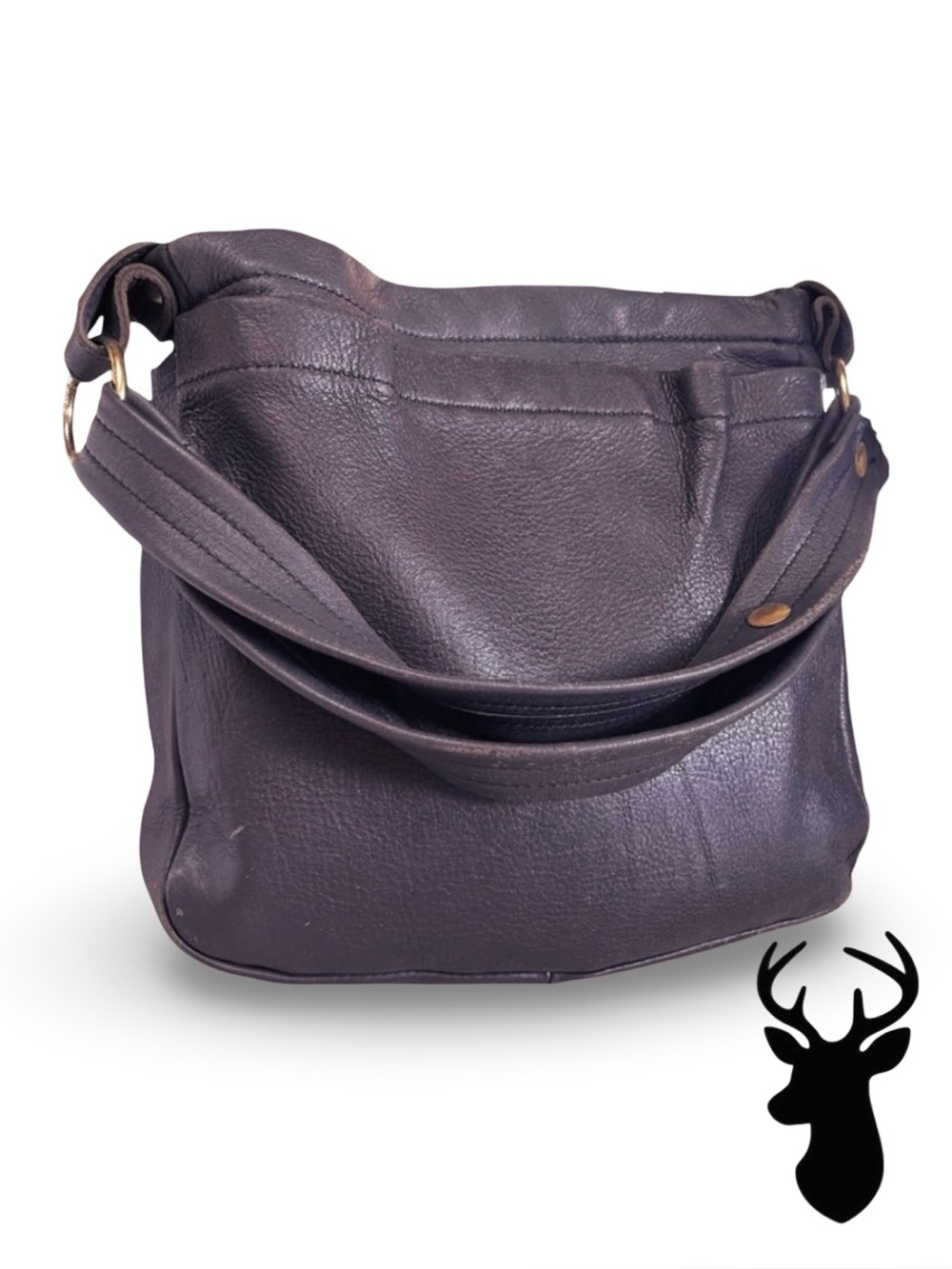 Dark Brown Deer Wear Soft Deerskin Leather Vintage Shoulder Bag made in USA